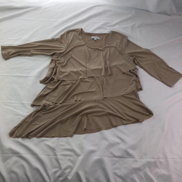 Susan Graver Tops - Susan Graver Ruffle Layered Asymmetrical Top Tan S